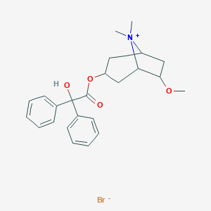 molecular formula C24H30NO4.Br B086449 3-{[Hydroxy(diphenyl)acetyl]oxy}-6-methoxy-8,8-dimethyl-8-azoniabicyclo[3.2.1]octane bromide CAS No. 143-92-0