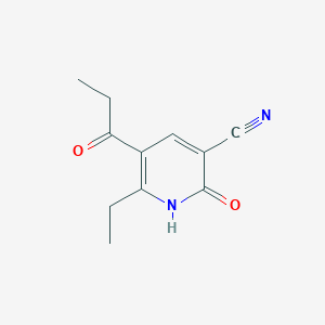 molecular formula C11H12N2O2 B8646732 6-ethyl-2-oxo-5-propanoyl-1H-pyridine-3-carbonitrile CAS No. 88302-00-5