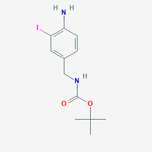 molecular formula C12H17IN2O2 B8648452 tert-butyl N-[(4-amino-3-iodophenyl)methyl]carbamate 