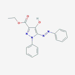 molecular formula C18H16N4O3 B086485 1H-Pyrazole-3-carboxylic acid, 4-hydroxy-1-phenyl-5-(phenylazo)-, ethyl ester CAS No. 15096-02-3