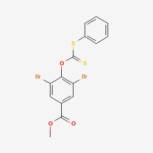 molecular formula C15H10Br2O3S2 B8648511 methyl 3,5-dibromo-4-phenylsulfanylcarbothioyloxybenzoate 