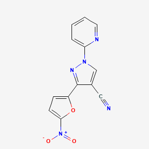 molecular formula C13H7N5O3 B8649722 3-(5-Nitrofuran-2-yl)-1-(pyridin-2-yl)-1H-pyrazole-4-carbonitrile CAS No. 61621-18-9