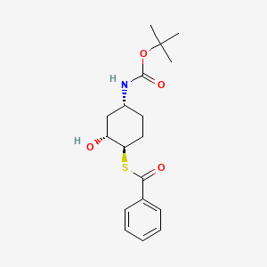 molecular formula C18H25NO4S B8650334 S-((1R,2R,4R)-4-((tert-Butoxycarbonyl)amino)-2-hydroxycyclohexyl)benzothioate 
