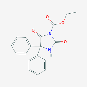 molecular formula C18H16N2O4 B086524 1-Imidazolidinecarboxylic acid, 2,5-dioxo-4,4-diphenyl-, ethyl ester CAS No. 1097-57-0