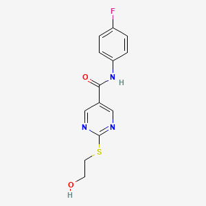 molecular formula C13H12FN3O2S B8655147 N-(4-Fluorophenyl)-2-((2-hydroxyethyl)thio)pyrimidine-5-carboxamide CAS No. 923291-76-3