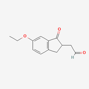 molecular formula C13H14O3 B8658767 2-(6-ethoxy-1-oxo-2,3-dihydro-1H-inden-2-yl)acetaldehyde 