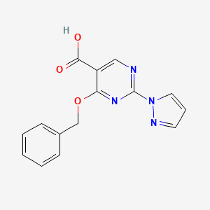 molecular formula C15H12N4O3 B8658854 4-(benzyloxy)-2-(1H-pyrazol-1-yl)pyrimidine-5-carboxylic acid 