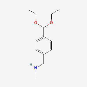 molecular formula C13H21NO2 B8665632 Benzenemethanamine, 4-(diethoxymethyl)-N-methyl- 