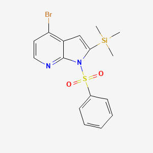 molecular formula C16H17BrN2O2SSi B8666289 1H-Pyrrolo[2,3-b]pyridine, 4-bromo-1-(phenylsulfonyl)-2-(trimethylsilyl)- CAS No. 942922-08-9