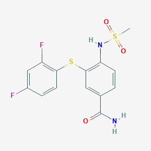 molecular formula C14H12F2N2O3S2 B8666511 Benzamide, 3-[(2,4-difluorophenyl)thio]-4-[(methylsulfonyl)amino]- CAS No. 119983-52-7
