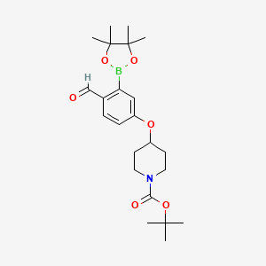 molecular formula C23H34BNO6 B8668573 tert-butyl 4-[4-formyl-3-(4,4,5,5-tetramethyl-1,3,2-dioxaborolan-2-yl)phenoxy]piperidine-1-carboxylate 