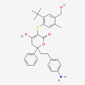 molecular formula C31H35NO4S B8676247 2-[2-(4-Aminophenyl)ethyl]-5-{[2-tert-butyl-4-(hydroxymethyl)-5-methylphenyl]sulfanyl}-6-hydroxy-2-phenyl-2,3-dihydro-4h-pyran-4-one CAS No. 197915-37-0