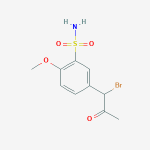 molecular formula C10H12BrNO4S B8676308 Benzenesulfonamide, 5-(1-bromo-2-oxopropyl)-2-methoxy- CAS No. 593960-46-4