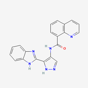 molecular formula C20H14N6O B8678105 N-(3-(1H-Benzo[d]imidazol-2-yl)-1H-pyrazol-4-yl)quinoline-8-carboxamide CAS No. 825616-23-7