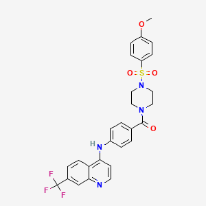 molecular formula C28H25F3N4O4S B8679840 Piperazine, 1-((4-methoxyphenyl)sulfonyl)-4-(4-((7-(trifluoromethyl)-4-quinolinyl)amino)benzoyl)- CAS No. 72141-58-3