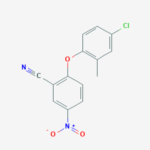 molecular formula C14H9ClN2O3 B8680588 2-(4-Chloro-2-methylphenoxy)-5-nitrobenzonitrile 