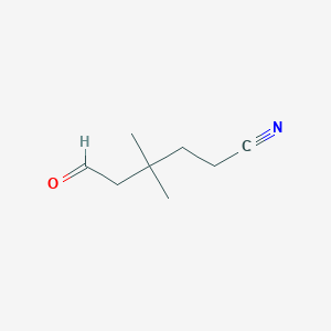 molecular formula C8H13NO B8681794 5-Formyl-4,4-dimethylvaleronitrile 