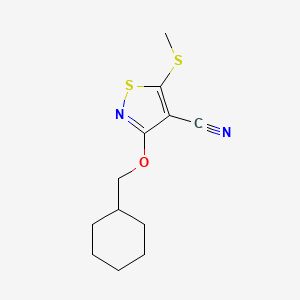 molecular formula C12H16N2OS2 B8682304 3-(Cyclohexylmethoxy)-5-(methylsulfanyl)-1,2-thiazole-4-carbonitrile CAS No. 651305-70-3