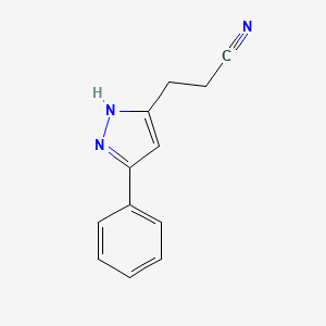 molecular formula C12H11N3 B8684662 3-(5-Phenyl-1H-pyrazol-3-yl)propanenitrile 