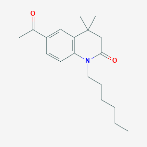 molecular formula C19H27NO2 B8684797 2(1H)-Quinolinone, 6-acetyl-1-hexyl-3,4-dihydro-4,4-dimethyl- CAS No. 651026-52-7