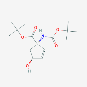 molecular formula C15H25NO5 B8685440 tert-Butyl (1S,4R)-1-((tert-butoxycarbonyl)amino)-4-hydroxycyclopent-2-ene-1-carboxylate 