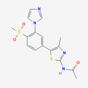 molecular formula C16H16N4O3S2 B8685561 Acetamide, N-[5-[3-(1H-imidazol-1-YL)-4-(methylsulfonyl)phenyl]-4-methyl-2-thiazolyl]- CAS No. 593959-35-4