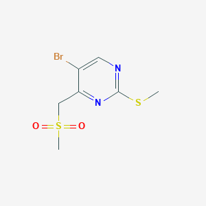 molecular formula C7H9BrN2O2S2 B8687673 5-Bromo-2-(methylsulfanyl)-4-[(methylsulfonyl)methyl]pyrimidine 
