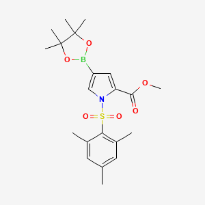 molecular formula C21H28BNO6S B8687890 Methyl 1-(mesitylsulfonyl)-4-(4,4,5,5-tetramethyl-1,3,2-dioxaborolan-2-yl)-1H-pyrrole-2-carboxylate 