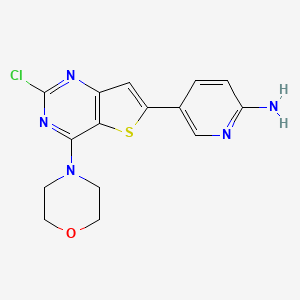 molecular formula C15H14ClN5OS B8689195 5-(2-Chloro-4-morpholinothieno[3,2-d]pyrimidin-6-yl)pyridin-2-amine 