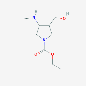 molecular formula C9H18N2O3 B8689385 Ethyl 3-(hydroxymethyl)-4-(methylamino)pyrrolidine-1-carboxylate 
