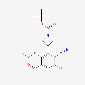 molecular formula C19H23ClN2O4 B8694730 tert-Butyl 3-(3-acetyl-5-chloro-6-cyano-2-ethoxyphenyl)azetidine-1-carboxylate 