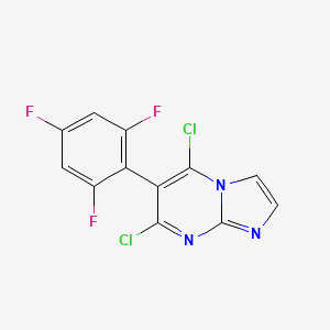 molecular formula C12H4Cl2F3N3 B8694945 5,7-Dichloro-6-(2,4,6-trifluorophenyl)imidazo[1,2-a]pyrimidine CAS No. 502506-39-0