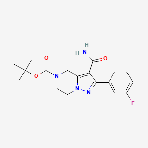 molecular formula C18H21FN4O3 B8695586 tert-Butyl 3-carbamoyl-2-(3-fluorophenyl)-4H,5H,6H,7H-pyrazolo[1,5-a]pyrazine-5-carboxylate 