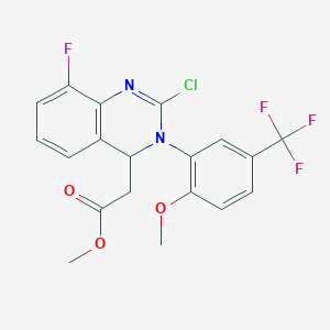 molecular formula C19H15ClF4N2O3 B8696175 4-Quinazolineacetic acid, 2-chloro-8-fluoro-3,4-dihydro-3-[2-methoxy-5-(trifluoromethyl)phenyl]-, methyl ester 