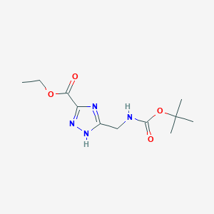 molecular formula C11H18N4O4 B8697509 Ethyl 3-(((tert-butoxycarbonyl)amino)methyl)-1H-1,2,4-triazole-5-carboxylate 
