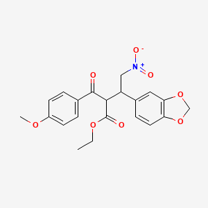 molecular formula C21H21NO8 B8700213 Ethyl 2-(4-methoxybenzoyl)-3-(1,3-benzodioxol-5-yl)-4-nitro-butanoate 