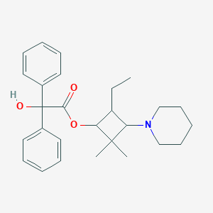 molecular formula C27H35NO3 B008703 Benzilic acid, 2,2-dimethyl-4-ethyl-3-piperidinocyclobutyl ester CAS No. 101030-76-6