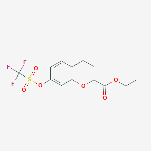 molecular formula C13H13F3O6S B8703065 Ethyl 7-{[(trifluoromethyl)sulfonyl]oxy}chromane-2-carboxylate 
