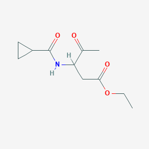molecular formula C11H17NO4 B8703374 Ethyl 3-(cyclopropanecarboxamido)-4-oxopentanoate 