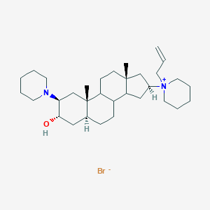 molecular formula C32H55BrN2O B008704 Piperidinium, 1-((2beta,3alpha,5alpha,16beta)-3-hydroxy-2-(1-piperidinyl)androstan-16-yl)-1-(2-propenyl)-, bromide CAS No. 104855-17-6