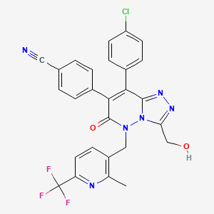 molecular formula C27H18ClF3N6O2 B8704645 Benzonitrile, 4-[8-(4-chlorophenyl)-5,6-dihydro-3-(hydroxyMethyl)-5-[[2-Methyl-6-(trifluoroMethyl)-3-pyridinyl]Methyl]-6-oxo-1,2,4-triazolo[4,3-b]pyridazin-7-yl]- 