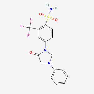 molecular formula C16H14F3N3O3S B8704680 Benzenesulfonamide, 4-(5-oxo-3-phenyl-1-imidazolidinyl)-2-(trifluoromethyl)- CAS No. 53297-83-9