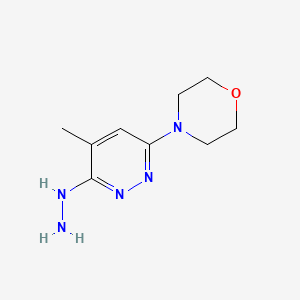 molecular formula C9H15N5O B8705860 Morpholine, 4-(6-hydrazino-5-methyl-2-pyridazinyl)-, dihydrochloride, hydrate CAS No. 37121-78-1