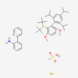 molecular formula C44H63NO5PPdS- B8711374 ditert-butyl-[3,6-dimethoxy-2-[2,4,6-tri(propan-2-yl)phenyl]phenyl]phosphane;methanesulfonic acid;palladium;2-phenylaniline 