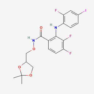 molecular formula C19H18F3IN2O4 B8711424 N-(2,2-dimethyl-[1,3]dioxolan-4-ylmethoxy)-3,4-difluoro-2-(2-fluoro-4-iodo-phenylamino)-benzamide 