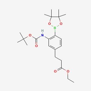 molecular formula C22H34BNO6 B8711995 Ethyl 3-(3-(tert-butoxycarbonylamino)-4-(4,4,5,5-tetramethyl-1,3,2-dioxaborolan-2-yl)phenyl)propanoate 