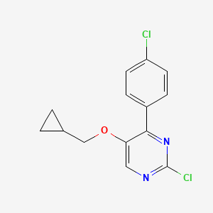 molecular formula C14H12Cl2N2O B8720811 2-Chloro-4-(4-chlorophenyl)-5-(cyclopropylmethoxy)pyrimidine CAS No. 1364677-34-8