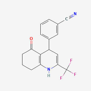 molecular formula C17H13F3N2O B8726876 2-Trifluoromethyl-4-(3-cyanophenyl)-4, 6,7,8-tetrahydro-5(1H)-quinolone 