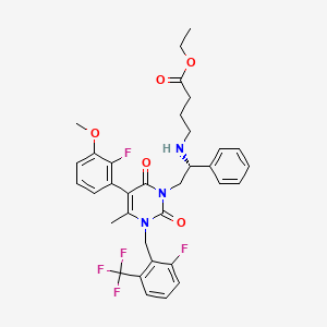 molecular formula C34H34F5N3O5 B8728093 4-((R)-2-[5-(2-fluoro-3-methoxy-phenyl)-3-(2-fluoro-6-trifluoromethyl-benzyl)-4-methyl-2,6-dioxo-3,6-dihydro-2H-pyrimidin-1-yl]-1-phenyl-ethylamino)-butyric acid ethyl ester CAS No. 832720-84-0