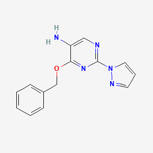 molecular formula C14H13N5O B8728107 4-(benzyloxy)-2-(1H-pyrazol-1-yl)pyrimidin-5-amine 